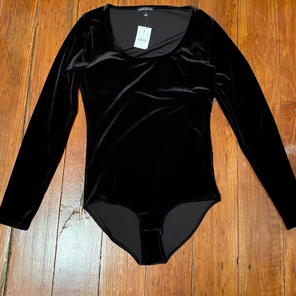 Velvet Long Sleeve Body Suit - JCrew - Black